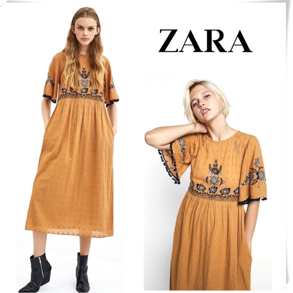 Zara Floral Embroidered Midi Dress